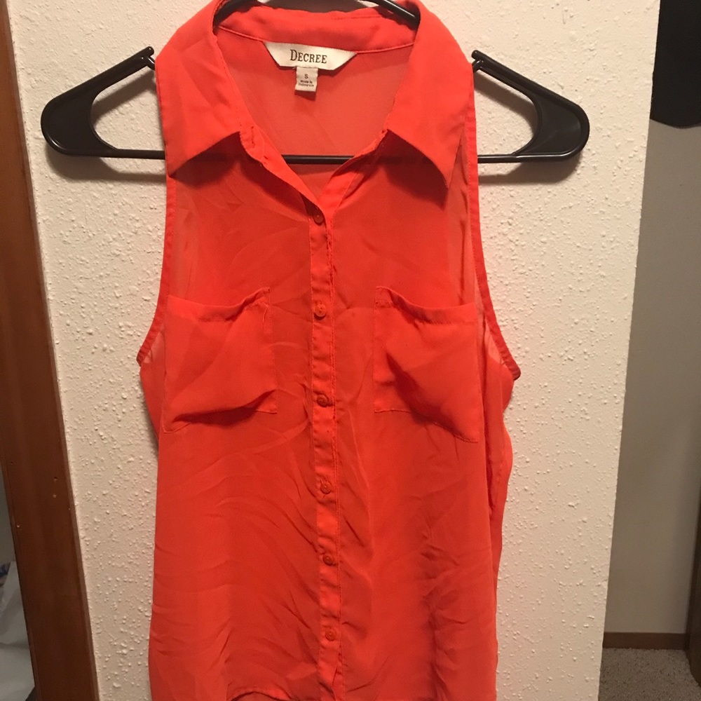 Orange collared button down tank